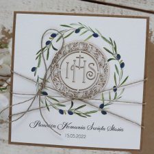 Piękna stylowa personalizowana kartka pamiątka komunii z życzeniami