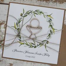 Piękna stylowa personalizowana kartka pamiątka komunii z życzeniami