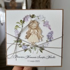 Piękna stylowa personalizowana kartka pamiątka komunii z życzeniami