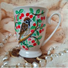 Ręcznie malowany wiśniowy mazurek kubek śniadaniowy