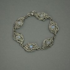 Bransoletka z kamieniami księżycowymi, wire wrapping, stal chirurgiczna, kamień księżycowy