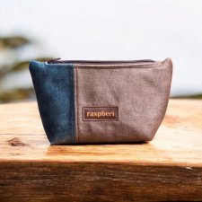 Niebiesko-brązowa welurowa kosmetyczki MIDI