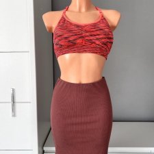 Crop top, stanik sportowy, na siłownię S, różowy, szary, wygodny