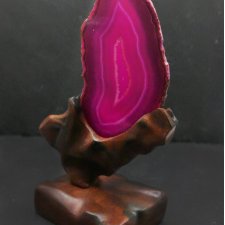 Ręcznie wykonany stelaż, uchyt, stojak, stand drewniany, lipa - różowy plaster agatu, agat, pirografia, wypalane w drewnie, upominek