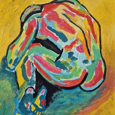 kolorowy obraz olejny do salonu akt naga kobieta