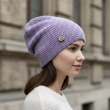 Czapka przejściowa cienka beanie smerf bawełna S/M lawenda