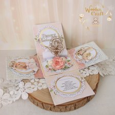 Exploding box komunijny, kartka na komunię "Rose Wine" GOTOWY