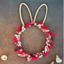 SŁODZIAK Wianek z suszonych roślin, kolorowy wianek wiosenny z uszkami zająca