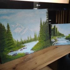 ZESTAW RĘCZNIE MALOWANYCH OBRAZÓW - WIOSENNO-LETNI PEJZAŻ GÓRSKI, 1 obraz GRATIS!