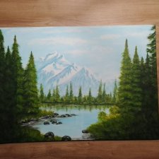 RĘCZNIE MALOWANY OBRAZ - PEJZAŻ "ZA GÓRAMI, ZA LASAMI" 50x70cm