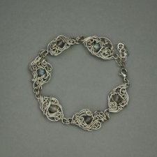 Bransoletka z kolorowymi labradorytami, wire wrapping, stal chirurgiczna, labradoryt
