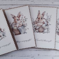Zestaw 4 kartek wielkanocnych z życzeniami "Króliczki w koszyczkach"