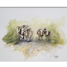 "Spokój poranka" – Oryginalna akwarela z motywem krów