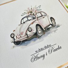 Ślubna kartka do koperty z autem na zamówienie