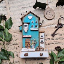 Wieszak turkusowy domek na klucze i drobiazgi