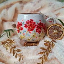 Barwny ręcznie malowany kubek na kwietnej łące 460 ml