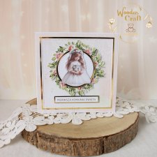 Kartka komunijna do koperty, Pamiątka Komunii, prezent "RoseWine3" GOTOWA