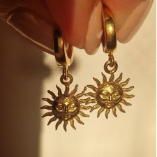 Wiszące złote kolczyki słońca z pozłacanego srebra 925