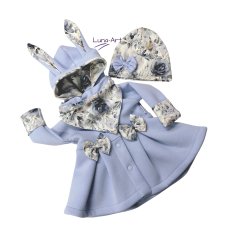 Komplet płaszczyk z uszami oraz czapka i chustka r.92/98