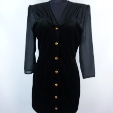KIM London czarna sukienka szyfon welur vintage / 12 - M