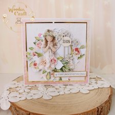 Kartka komunijna, Pamiątka Pierwszej Komunii, prezent "Rose Wine 2" GOTOWA