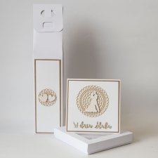 Zestaw ślubny eko pudełko na wino kartka koperta na pieniądze