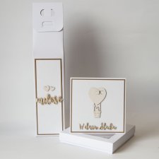 Zestaw ślubny eko pudełko na wino kartka koperta na pieniądze