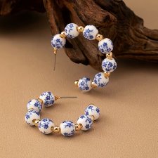 Kolczyki w stylu portugalskim, koraliki malowane