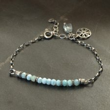 Larimar i akwamaryn. Delikatna srebrna bransoletka