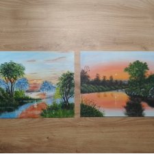 WYPRZEDAŻ KOLEKCJI - ZESTAW RĘCZNIE MALOWANYCH OBRAZÓW - ROMANTYCZNE WSCHODY I ZACHODY - 2x 24x30cm