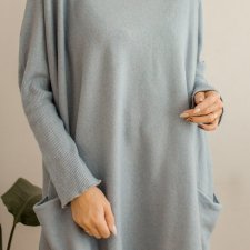szaro-błękitny sweter z wełną merino XXL