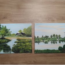WYPRZEDAŻ KOLEKCJI - ZESTAW RĘCZNIE MALOWANYCH OBRAZÓW - NATURA I PTAKI - 2x 24x30cm