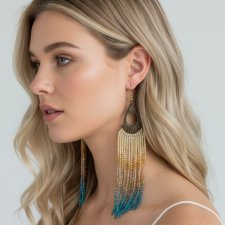 Kolczyki Frędzle Boho Lazurowa Kaskada