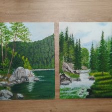 WYPRZEDAŻ KOLEKCJI - ZESTAW RĘCZNIE MALOWANYCH OBRAZÓW - CUDNA WIOSNA - 2x 30x24cm