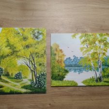 WYPRZEDAŻ KOLEKCJI - ZESTAW RĘCZNIE MALOWANYCH OBRAZÓW - W ŻÓŁTYCH ODCIENIACH - 1x 30x24cm + 1x 24x30cm