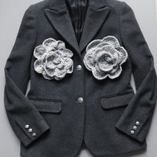 Żakiet wełna szary wełniane kwiaty cudo M