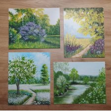 WYPRZEDAŻ KOLEKCJI - ZESTAW RĘCZNIE MALOWANYCH OBRAZÓW - KOLOROWO UKWIECONE - 3 + 1 gratis