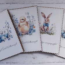 Zestaw 4 kartek wielkanocnych z życzeniami "Kurczaczki i zające"