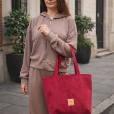 Zamszowa duża torba shopper Czerwona