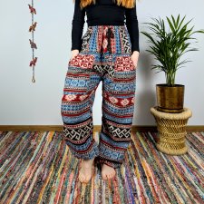ciepłe spodnie nanda - niebiesko-czerwone | bawełniana włóczka | indie