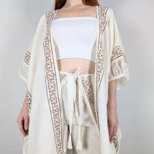 kimono boho indie | bawełna | ręczny stempel | ecru & brąz