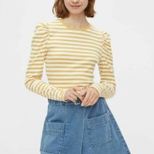 PIECES bluzka z bufkami paski Canna 40 L