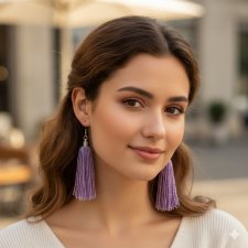 Kolczyki Frędzle LILI Eleganckie Kolczyki Chwosty z Koralików - Intensywny Fiolet