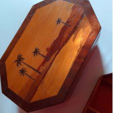 VINTAGE DREWNIANA SZKATUŁKA - INDUSTRIA BRASILEIRA - PALMY