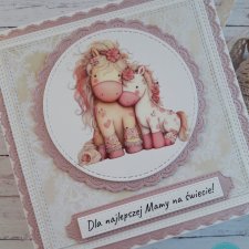 Kartka na Dzień Mamy z uroczymi konikami