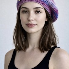 Wiosenny beret damski z antenką ręcznie robiony bawełna uniwersalny