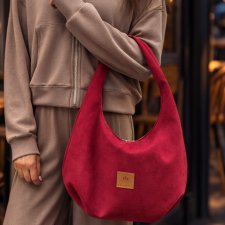 Torebka Hobo z zamszu tapicerskiego Czerwona