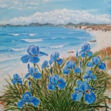 RĘCZNIE MALOWANY OBRAZ AKRYLOWY na ścianę, nad sofę, do salonu i sypialni "NIEBIAŃSKI BŁĘKIT" 30x30cm