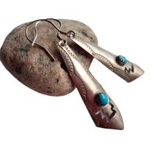 INDIAŃSKIE DŁUGIE KOLCZYKI - SREBRO I TURKUS