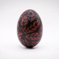 Ręcznie dekorowane drewniane jajko – LIŚCIE - pirografia,  buk, bejcowane na mahoń,upominek na Wielkanoc, Easter, egg